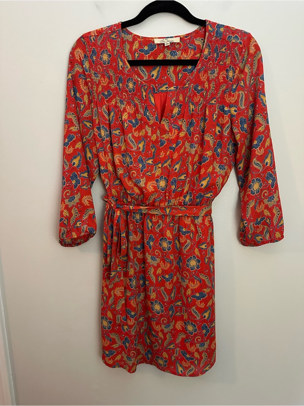 Les Serein Mini Belted Floral Dress Small Orange Blue EUC